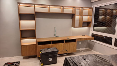 Estante de livros e TV moderna