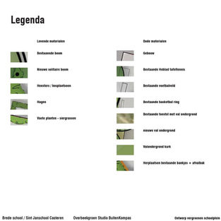 Legenda met beplanting en inrichtingselementen voor het ontwerp van Brede School Casteren