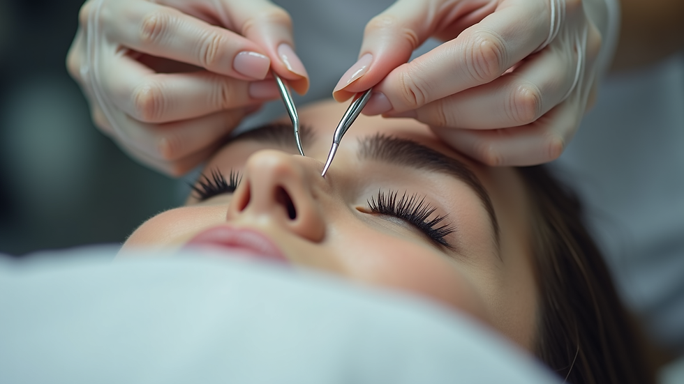 Eye-level view of salon tools for lash treatments