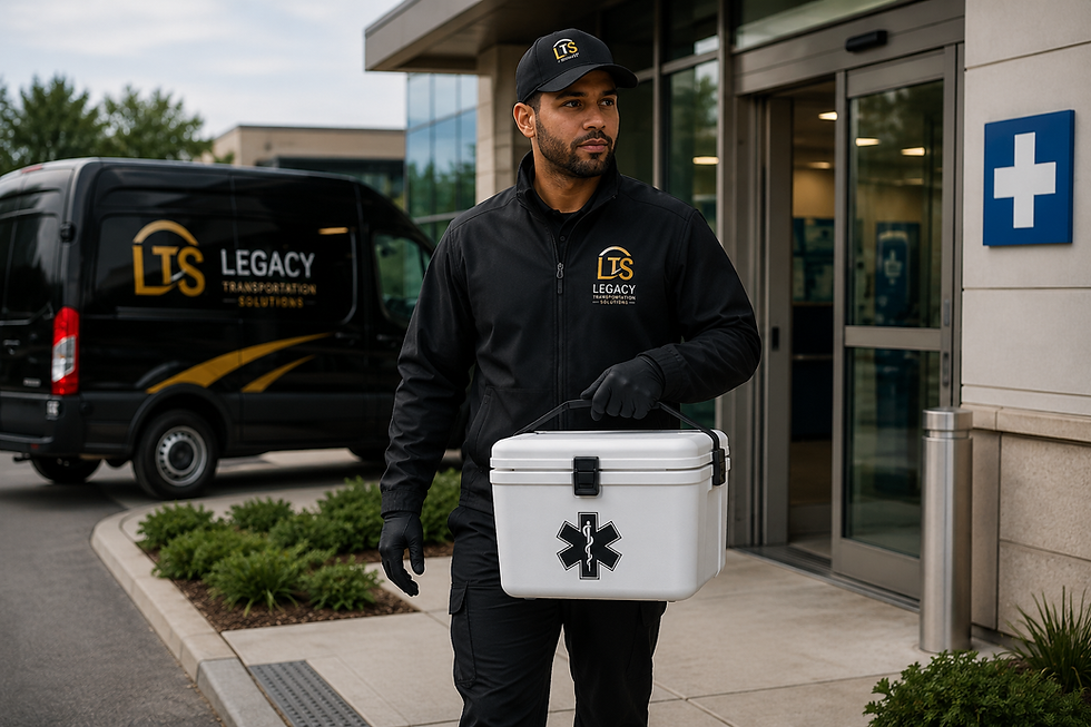 Medical courier handling a healthcare delivery container