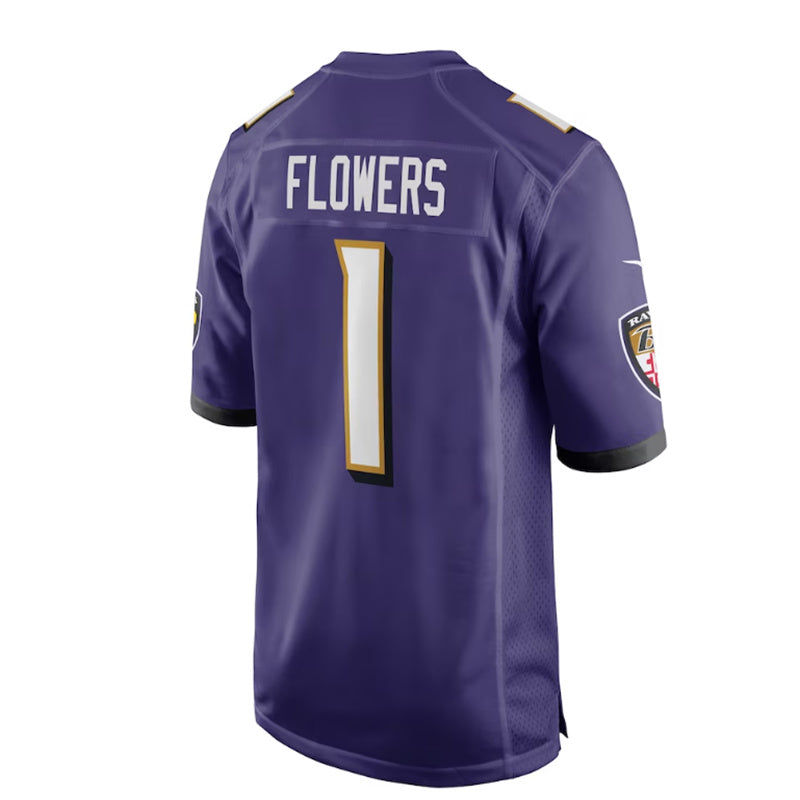 B.Ravens #1 Zay Flowers 2023 Draft First Round Pick Game Jersey - Purple Stitche