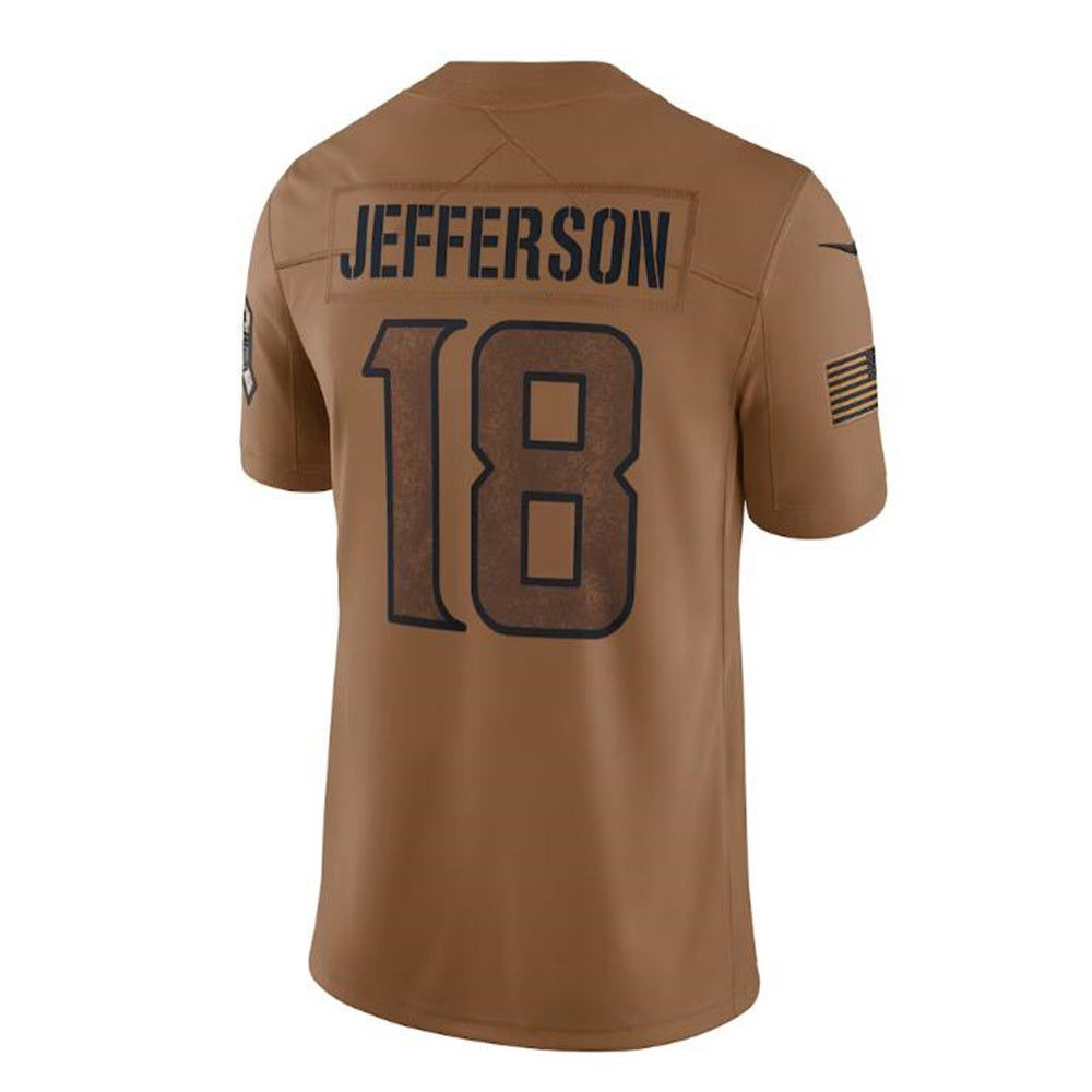 MN.Vikings #18 Justin Jefferson Brown 2023 Salute To Service Limited Jersey Stit