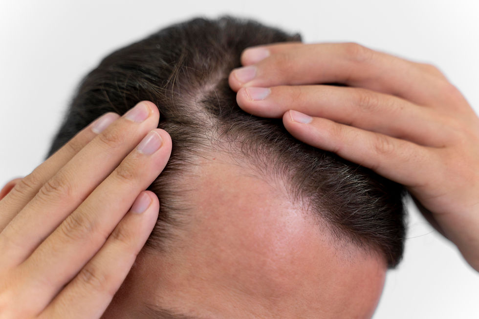 Close-up view of scalp with micropigmentation dots