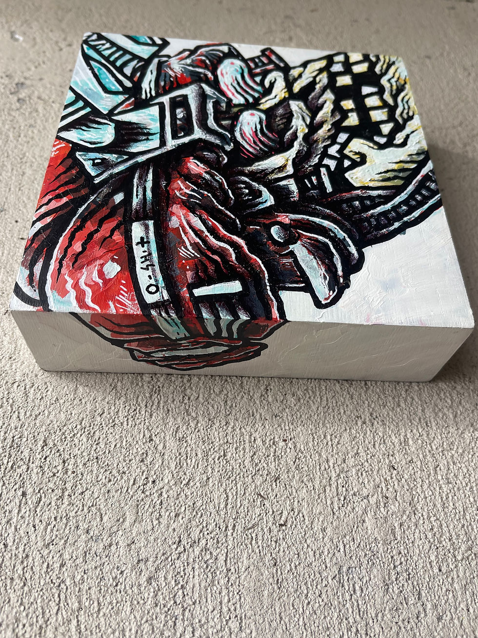 Thumbnail: Military Painting of a skull with a helmet that shows his blood type.