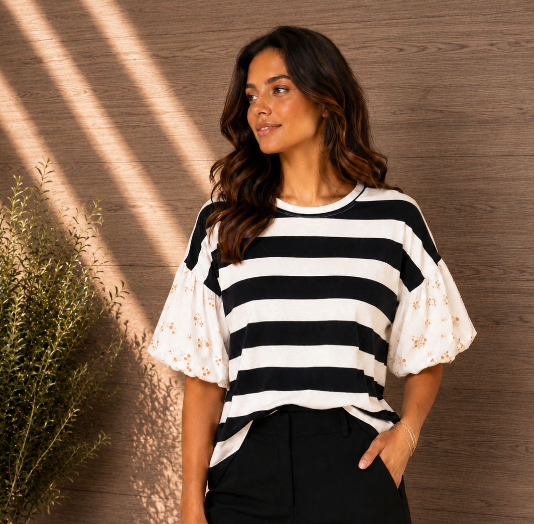 Mixed Pattern Eyelet Top