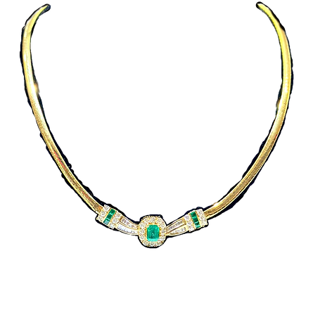 The jaguar collection Colombian emerald white diamond in yellow gold collar necklace