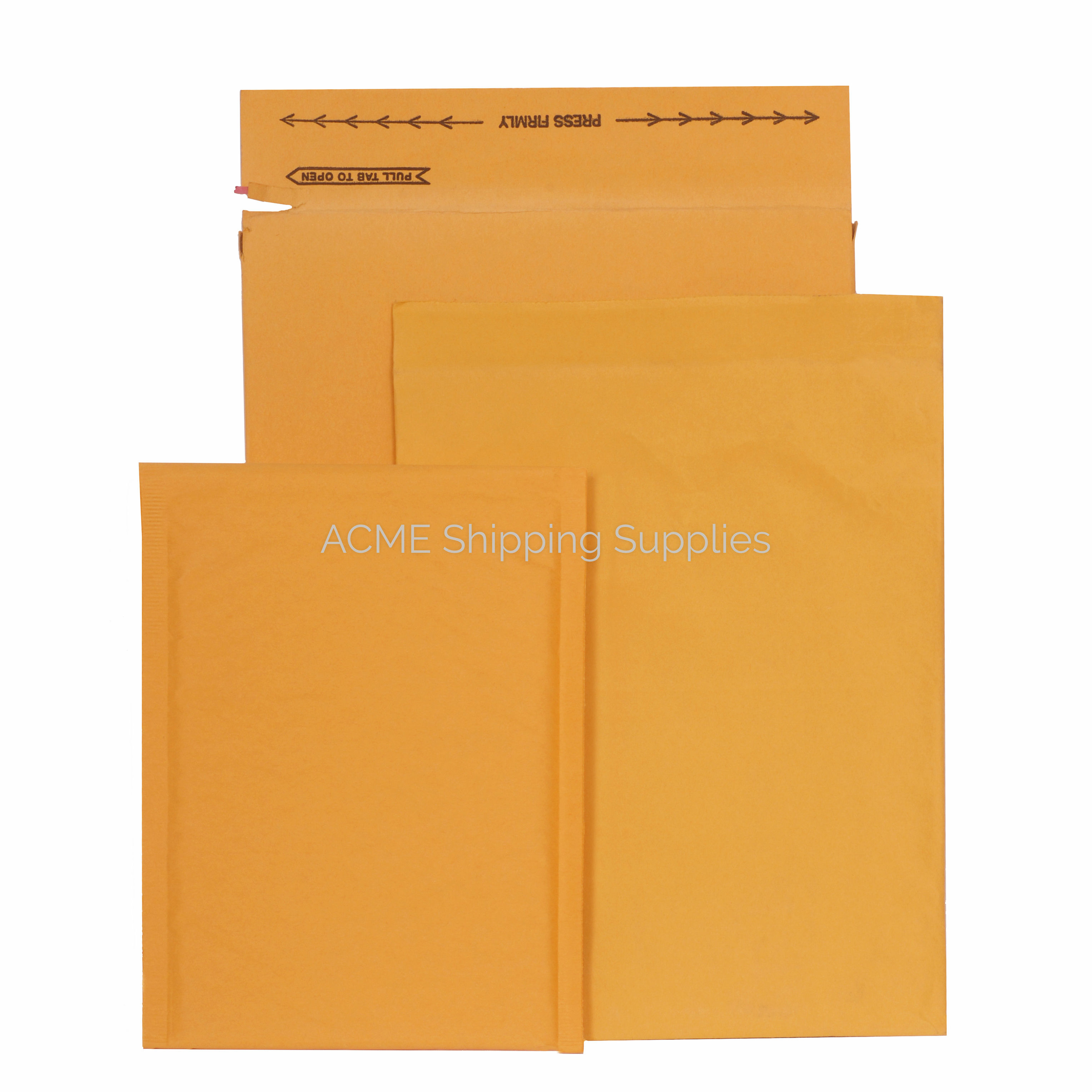Three sizes of Acme Shipping Supply mailers