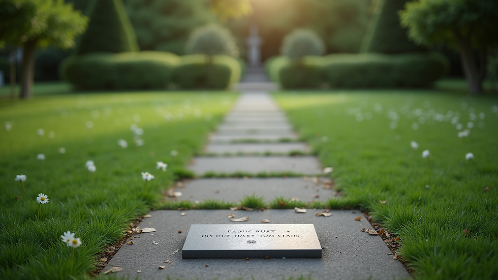 High angle view of a peaceful garden memorial with a small plaque