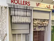 Patterned fabric blinds in the Bathgate showroom