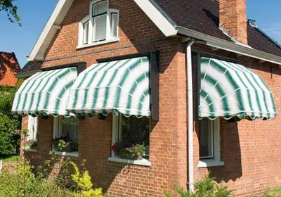 Green and white awning