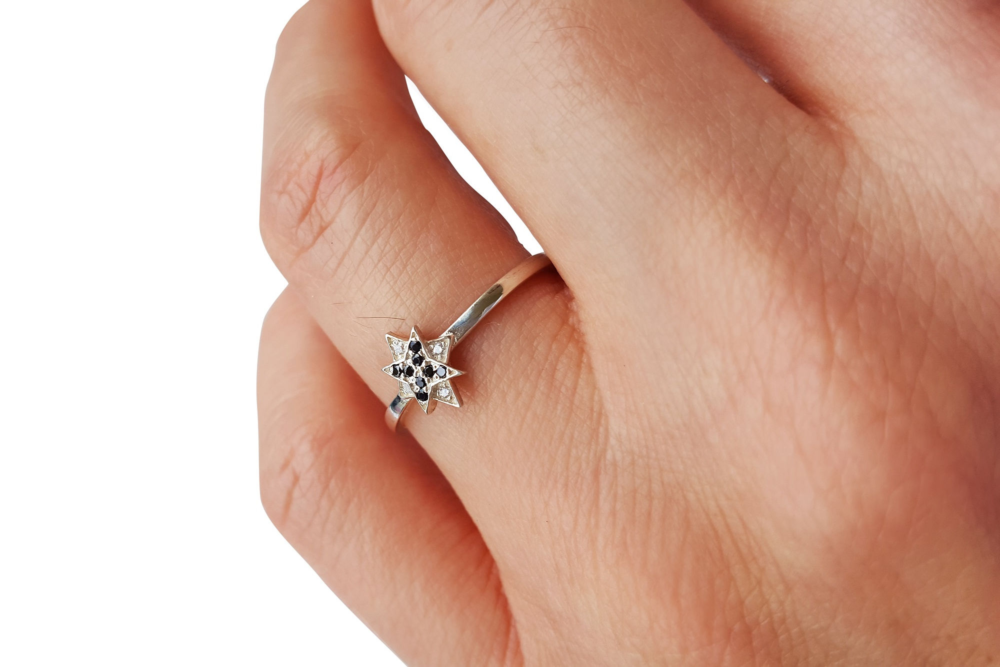 Delicate Starburst Cluster ring in 14 Karat White Gold