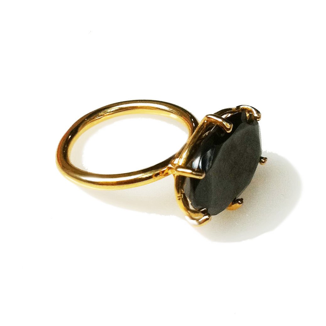 14K Yellow Gold Hematite Ring