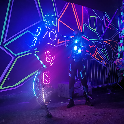 lichtshow, stelten, springstelten, circus, rondloopact, poi, lichtpak, robot, lichtrobot