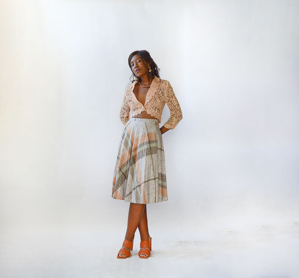 Thumbnail: Vintage 70's Clementine Graphic Wool Pleated Skirt (26w)