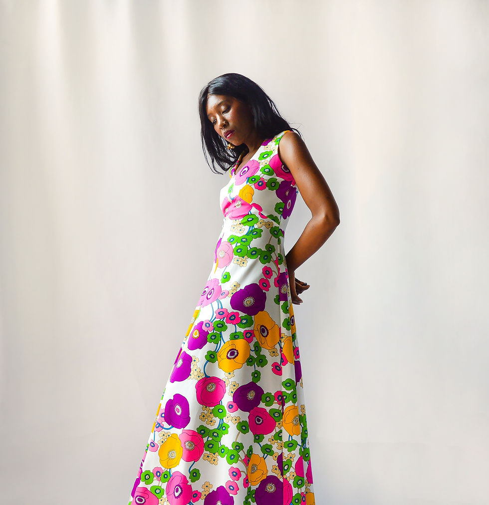 Thumbnail: Vintage 70's Punchy Pastel Poppy Dress (s)