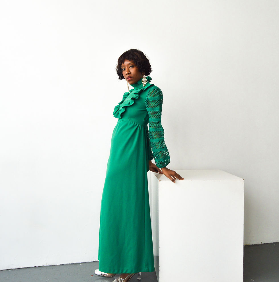 Thumbnail: Vintage 70's Sade Ruffled Mesh Dress (s-m)