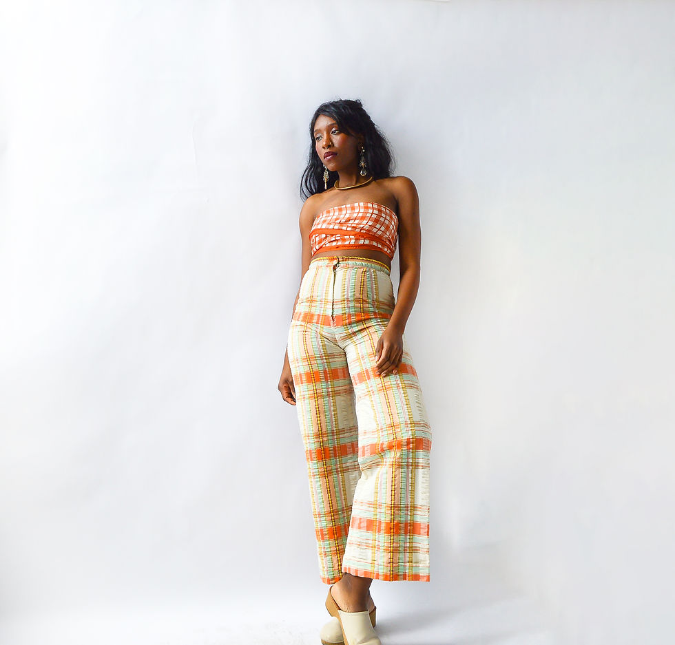 Thumbnail: Vintage 70s Clementine Plaid High Waisted Pants (26W))
