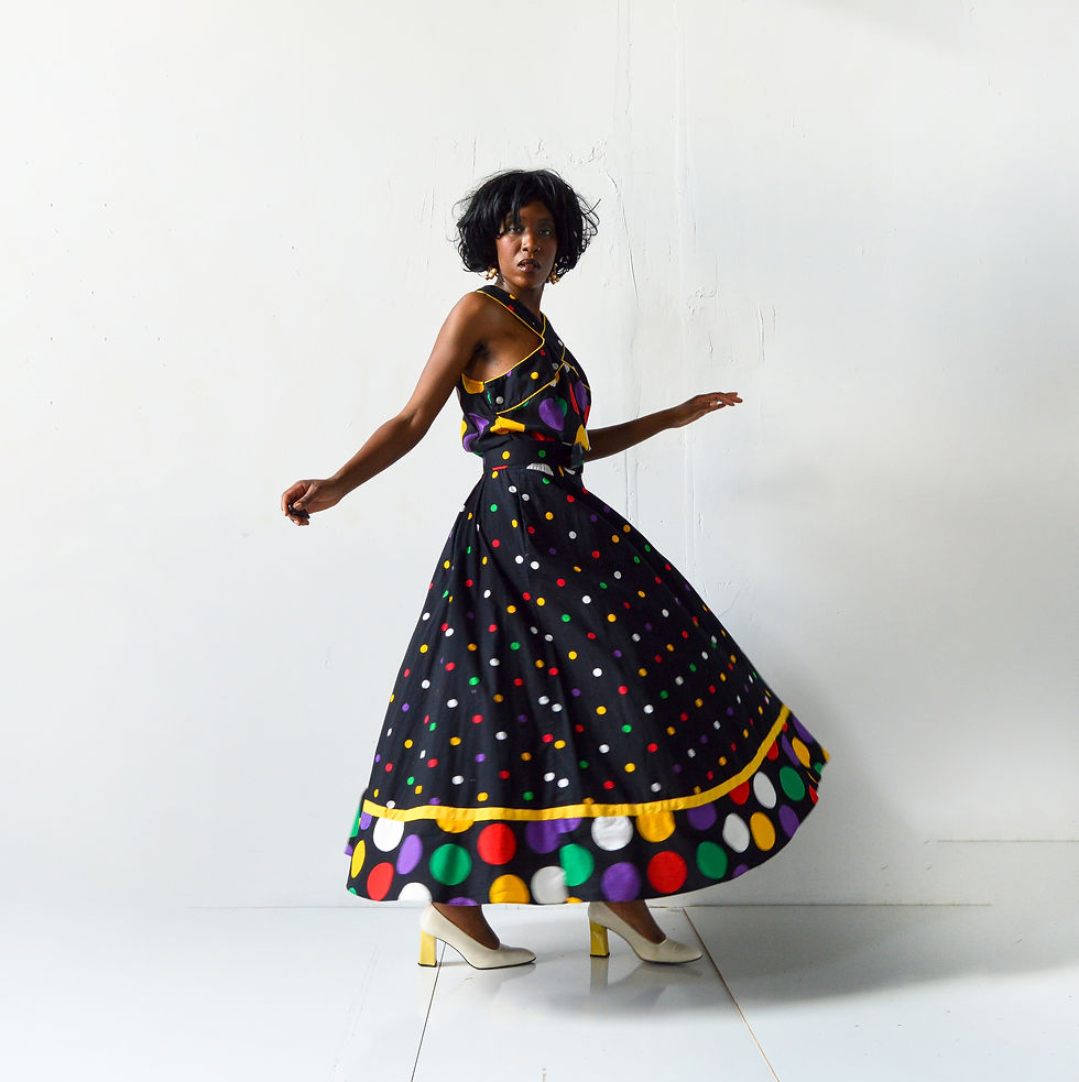 Thumbnail: Vintage 80's Halle Polka Dot Dress (s-m)