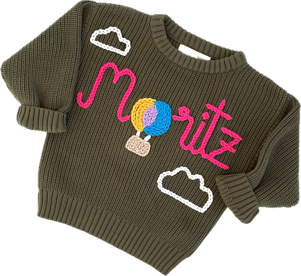 Thumbnail: Sweater with individually embroidered name + balloon with clouds