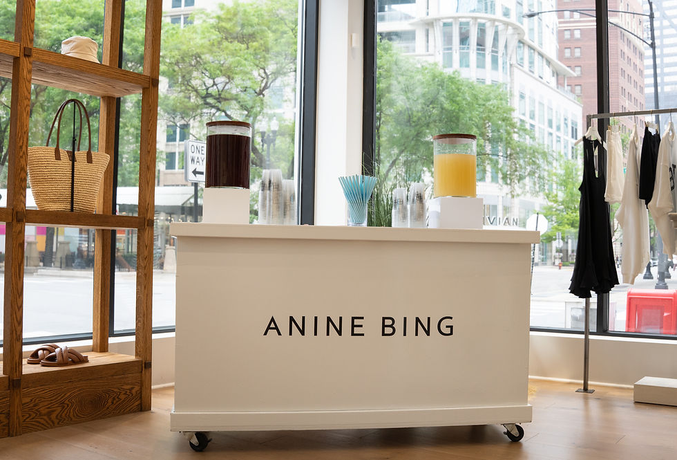 Branded mobile bar cart set up inside a retail store for a brand activation event