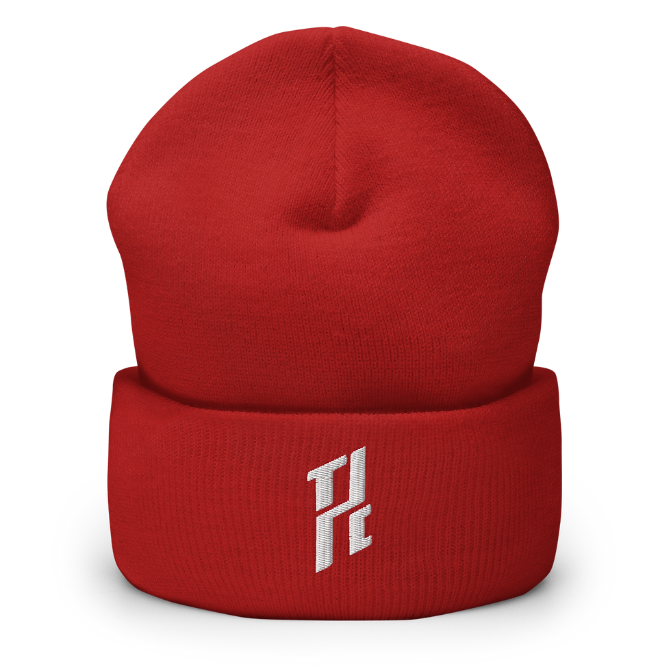 Thumbnail: White Embroidered THC Logo Cuffed Beanie