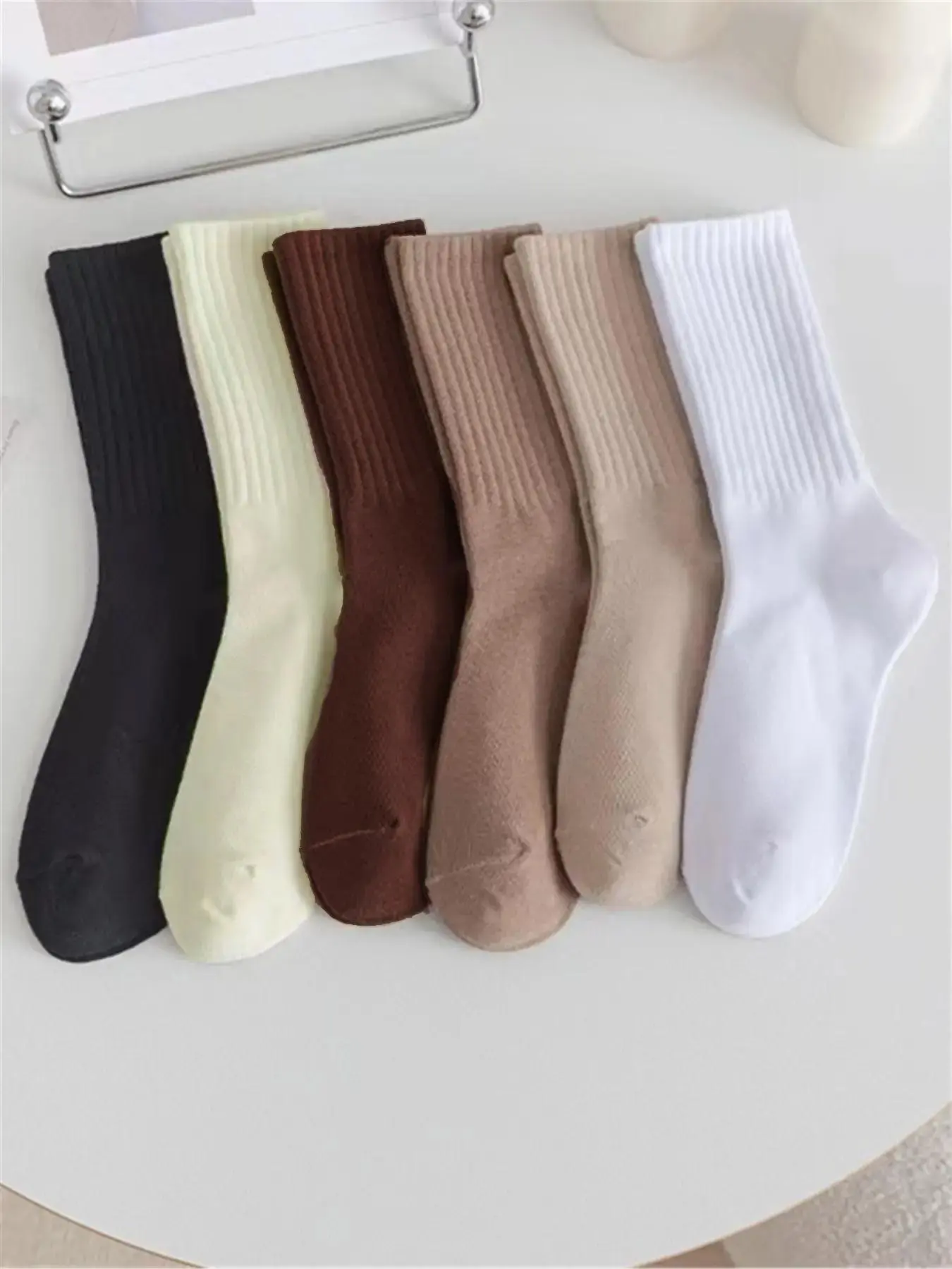Women'S Solid Jacquard Crew Socks, Fashion Casual Comfy Mid Calf Socks, Summer O