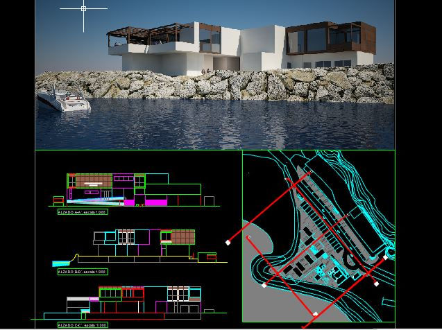 Miniatura: EDIFICIO DE CAPITANÍA Y COMERCIO en Puerto Deportivo. Archivos Editables