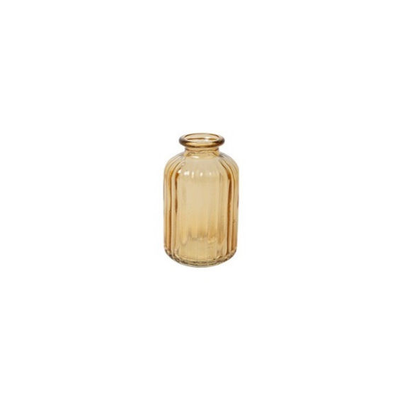 Miniature : Vase en verre strié 10 cm Ocre