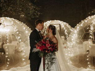 Wedding day couple at their winter wedding.