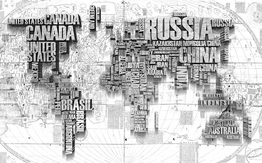 3D Dünya Haritası Gri | 3 Boyutlu Dünya Haritası Metin | İzmir