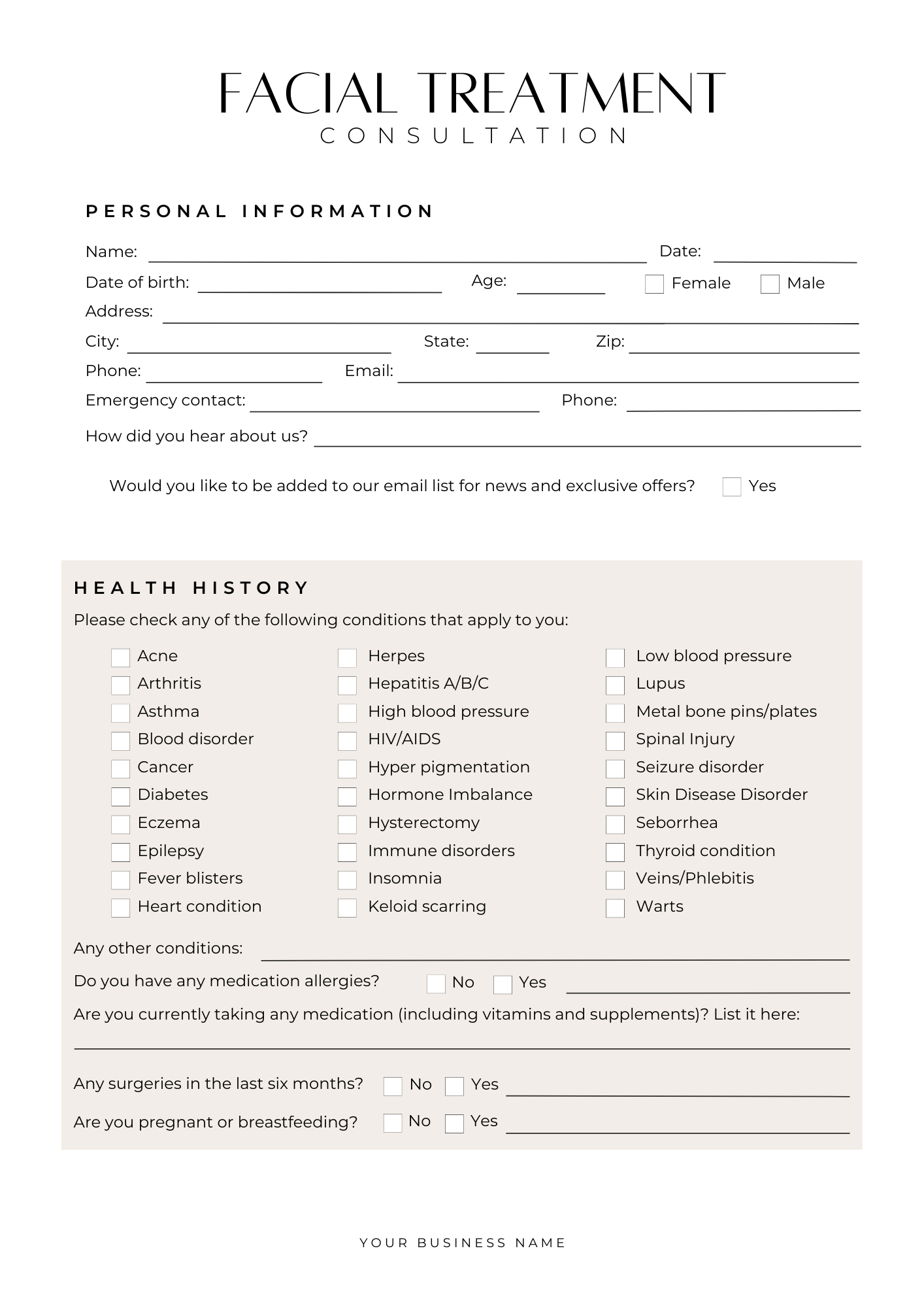 Facials Consent Form