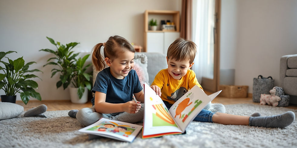 primary kids learning and playing with printed workbook happily at home..jpg