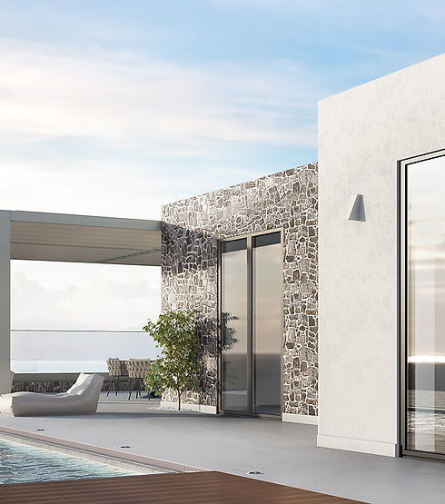 Locuinta echipata cu ferestre si usi termoizolante din aluminiu cu deschidere batanta, culoare alba, marca Alumil, Seria S67 PHOS.