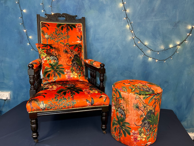 Orange jungle print accent chair upholstery Northern Irealnd