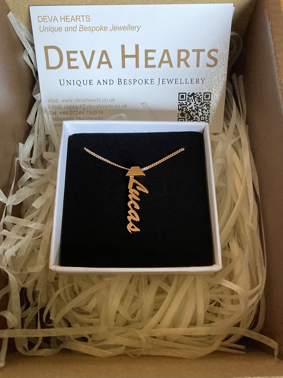 Thumbnail: Vertical 18K Yellow / Rose Gold Plated Calligraphy Style Name Necklace