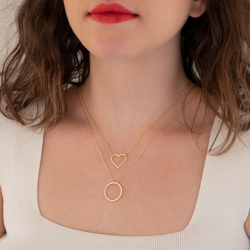 Thumbnail: Double Layered Necklace: Heart & Round Charm