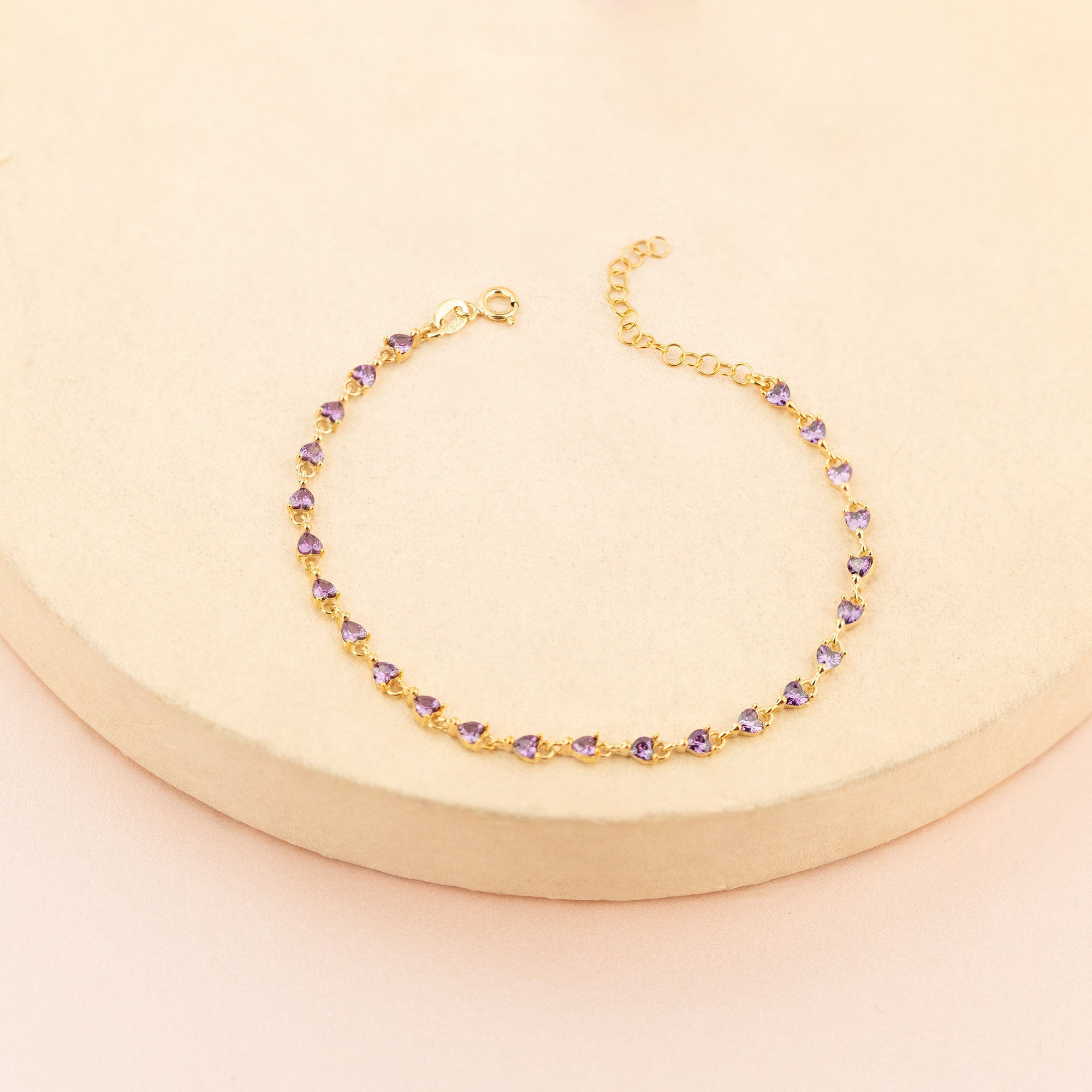 Heart Cut Amethyst Tennis Bracelet