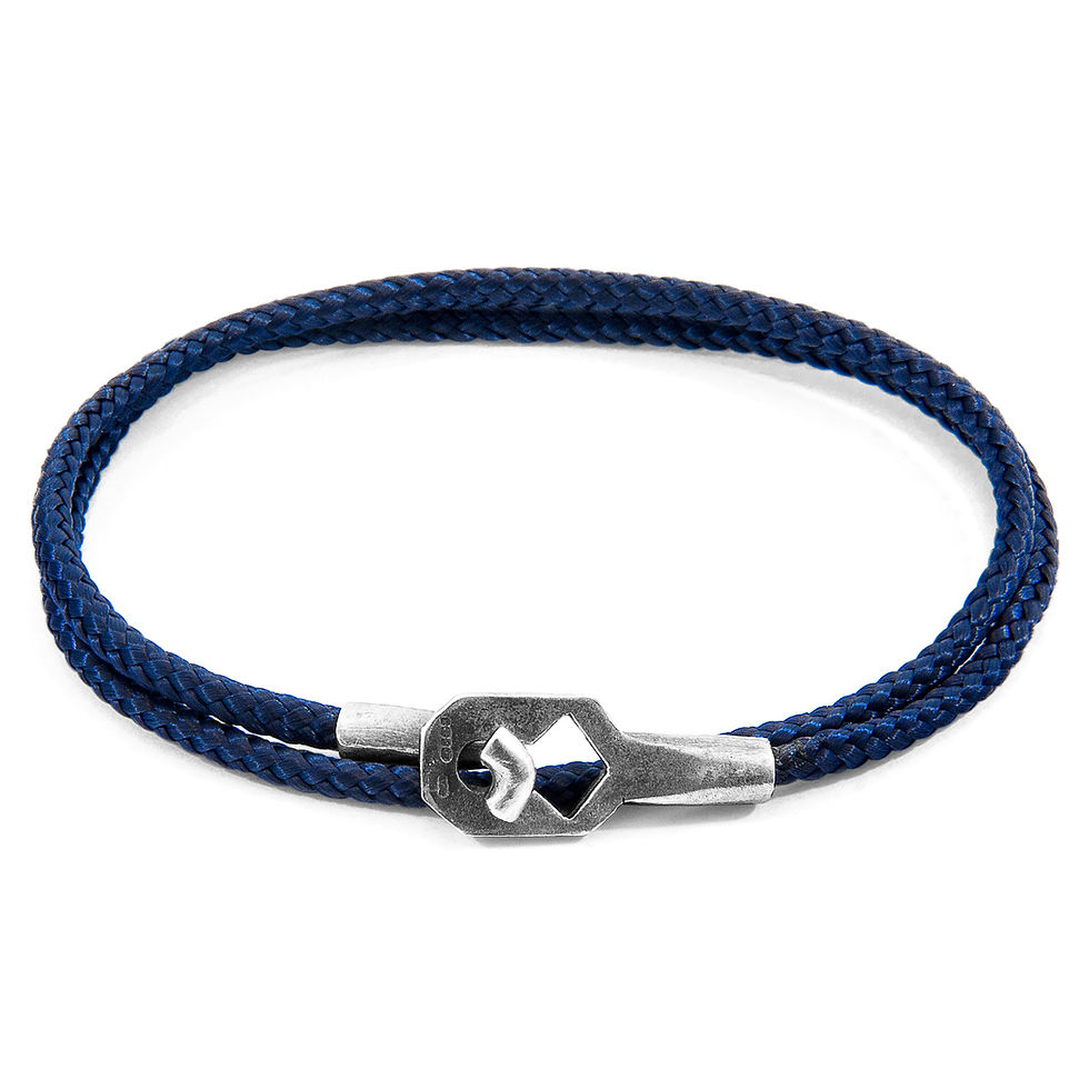 Thumbnail: Navy Blue Tenby Silver and Rope Bracelet
