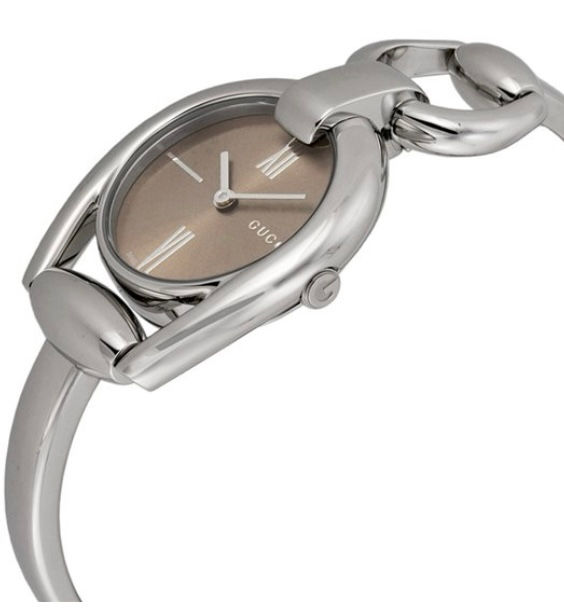 Thumbnail: GUCCI Ladies Horsebit Brown Dial Bangle Quartz Watch
