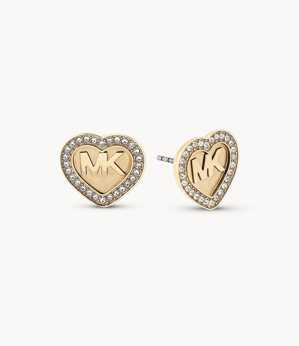 Michael Kors Gold Tone Mk Heart Pave Crystal Halo Studs Earrings