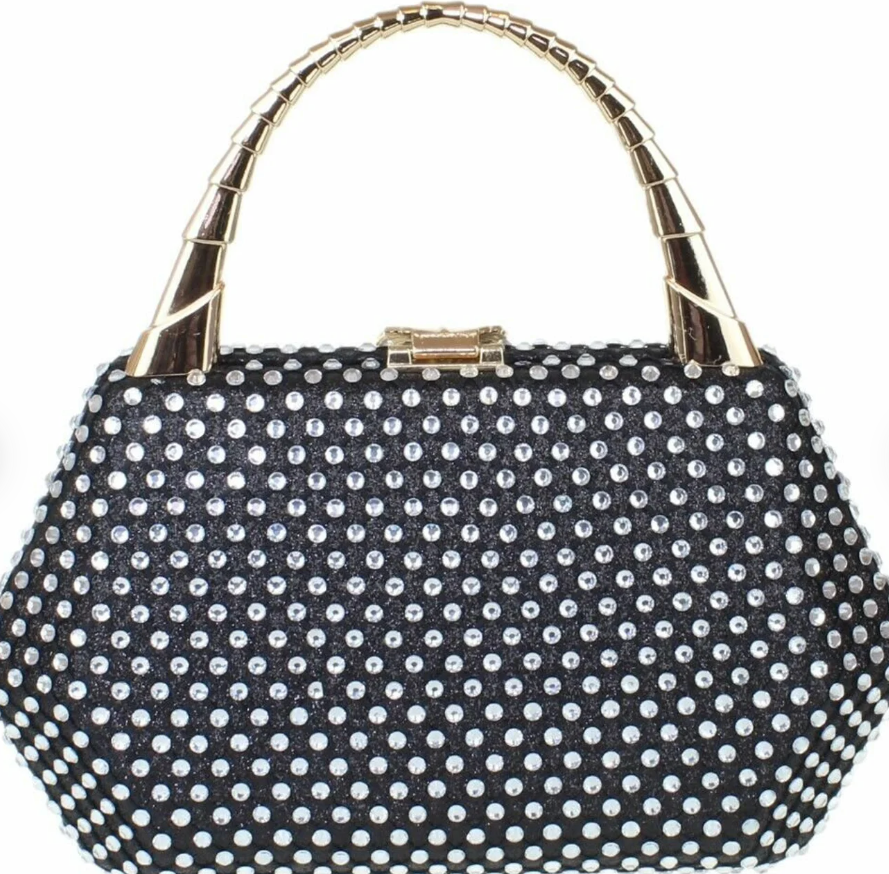 Thumbnail: Black Rhinestone Leaf Clutch Bag