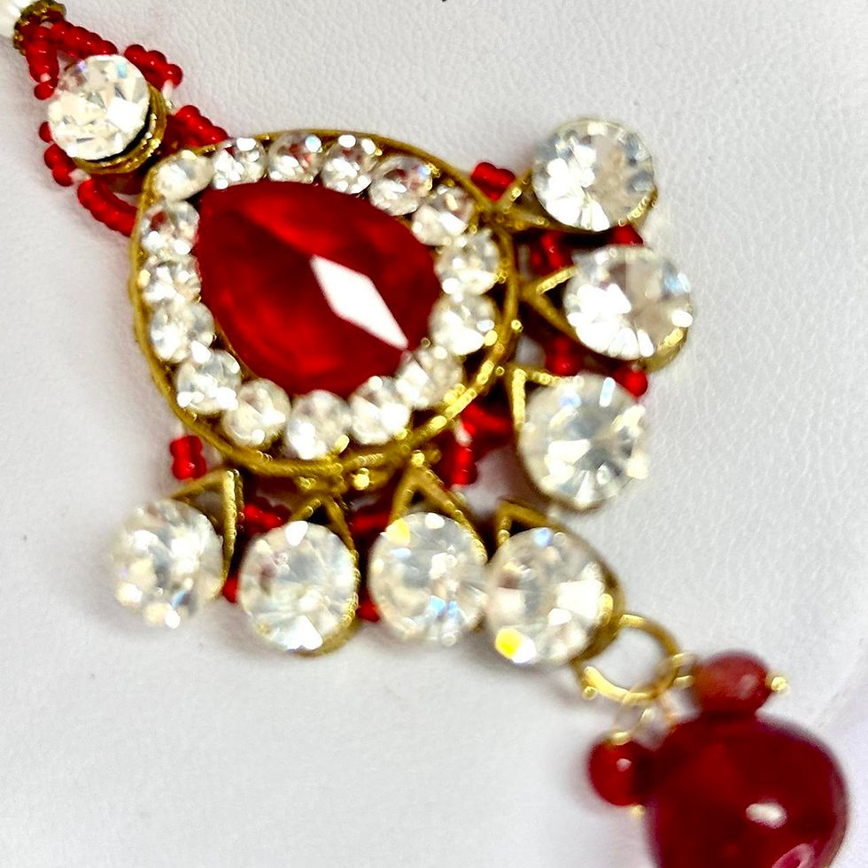 Thumbnail: Ruby Red and Gold Stone Set Necklace Earrings and Tika Set