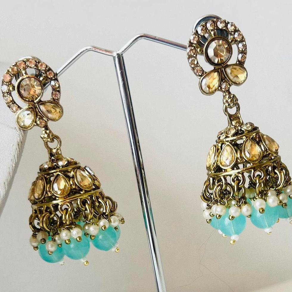Thumbnail: Turquoise Blue and Champagne Gold Beaded Necklace Set