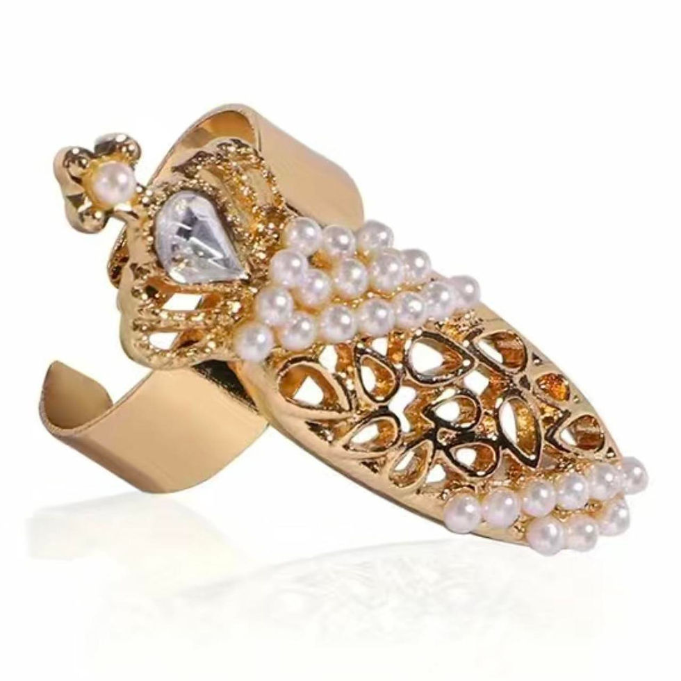Thumbnail: Gold Stone Set Embellished Nail Rings