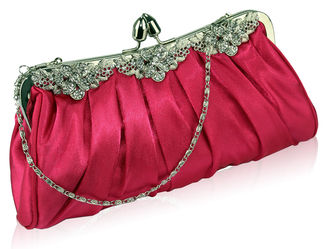 Pretty Pink Crystal Satin Evening Clutch Price