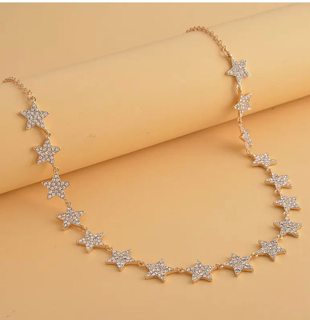 Silver or Gold Austrian Crystal Star Necklace Sparkling White Austrian Star Cry