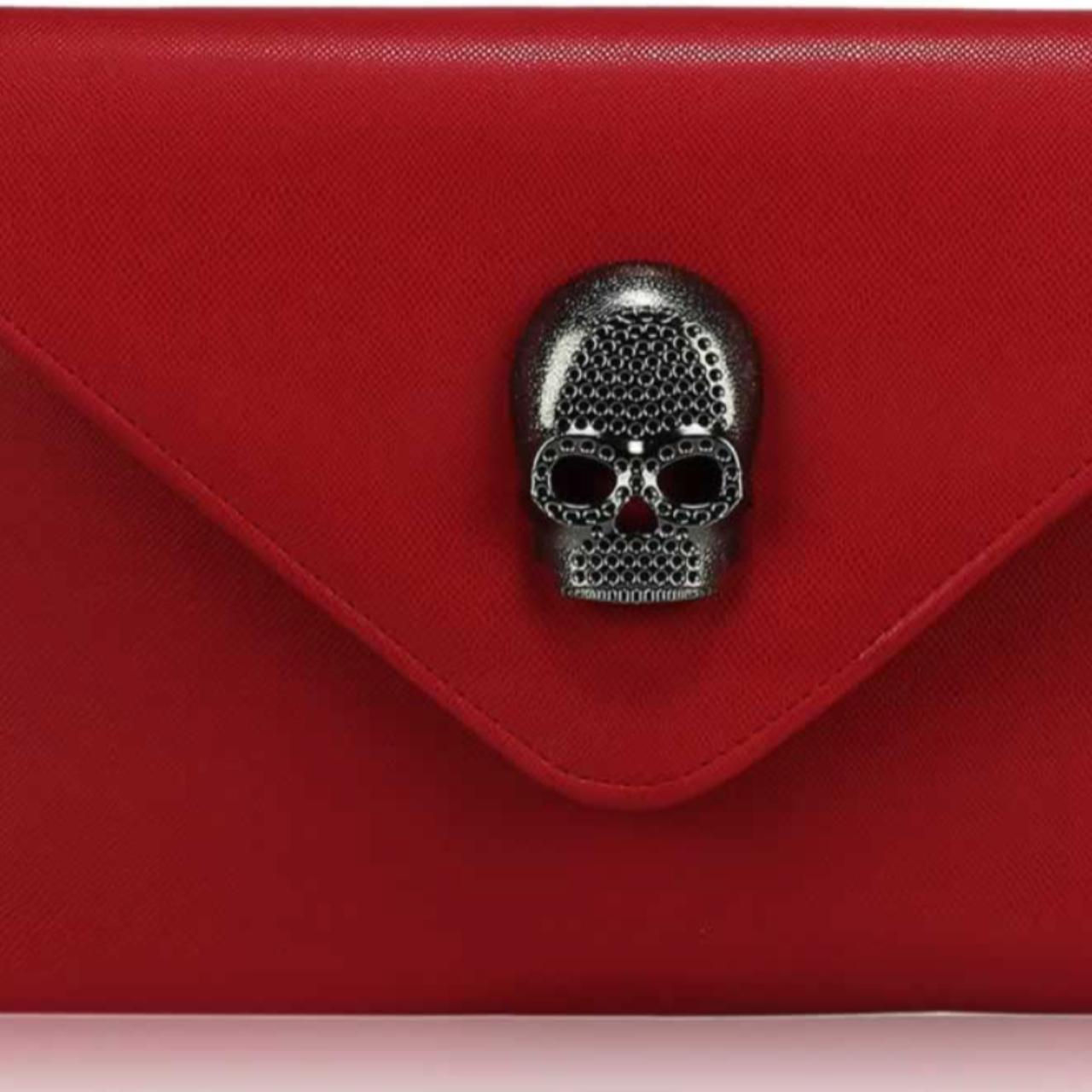 Red Skull Patent Envelope Style Large Clutch Bag