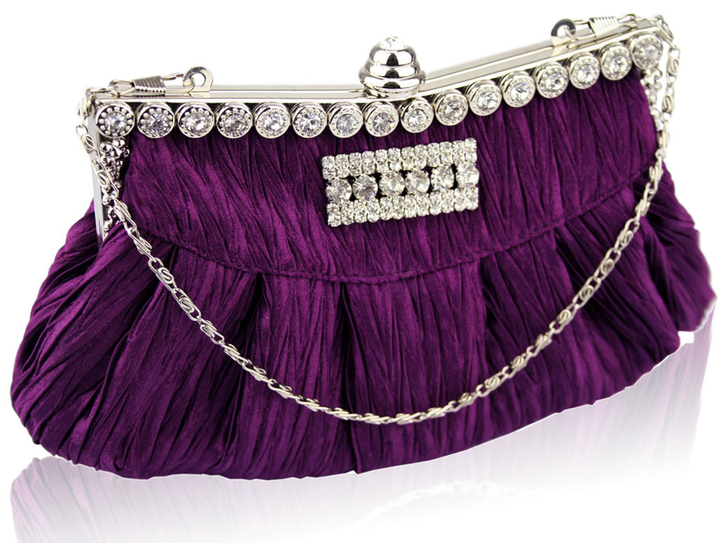 Elegant Purple Crystal Evening Clutch Bag