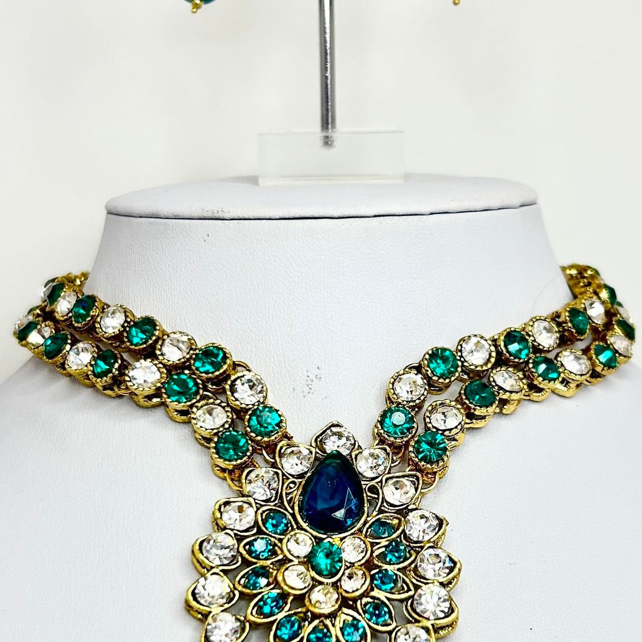 Stone Set Necklace Earrings and Tika Set