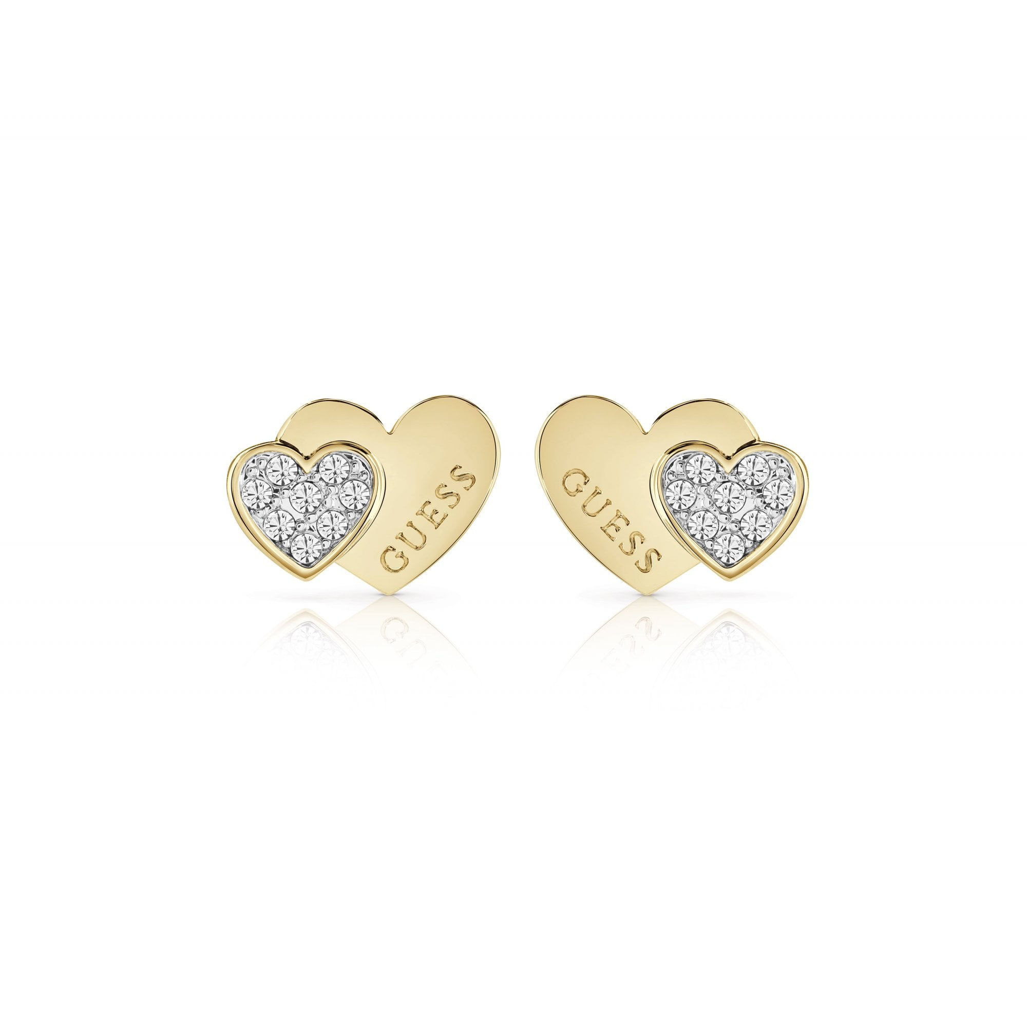 Guess Me And You Double Heart Stud Gold Earrings